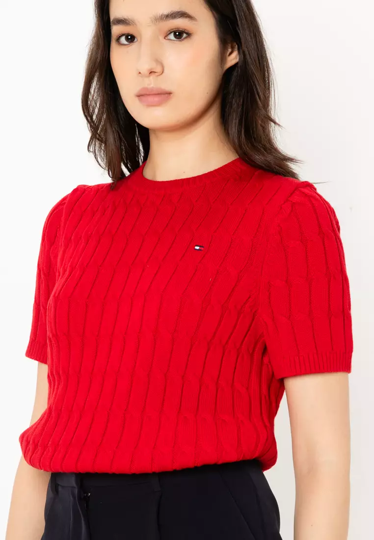 Buy Tommy Hilfiger Cable Knit Crew Neck Short Sleeve Sweater - Main Image