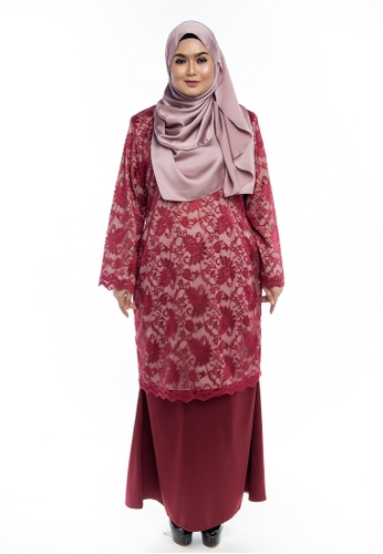 Nayli Plus Size Red Kurung Modern Lace from Nayli in Red and pink and Multi