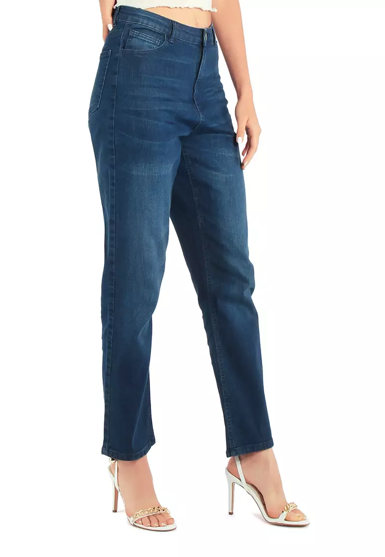 Blue Lightly Washed Mom Fit Jeans Pants