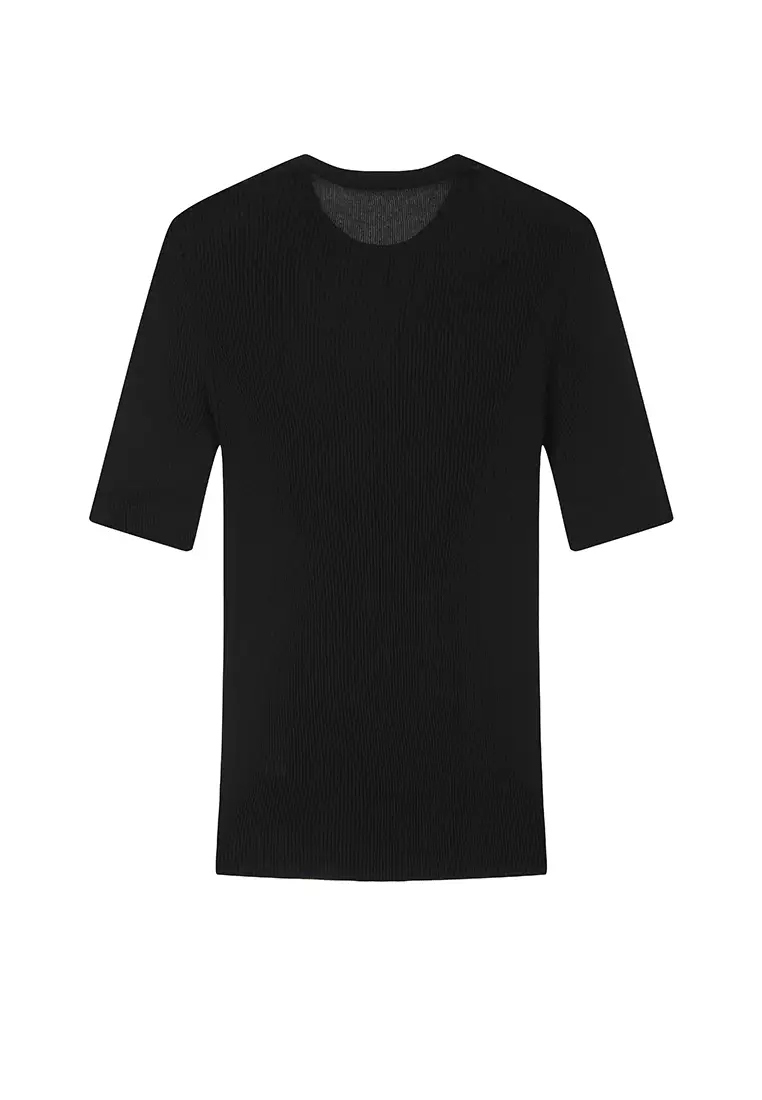 棉修身超薄款短袖套頭針織衫