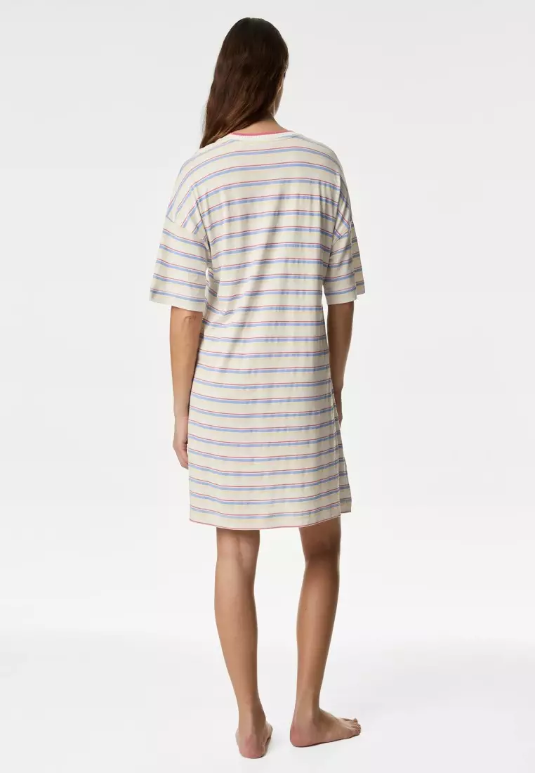 Stripe Slogan Cotton Modal Nightdress