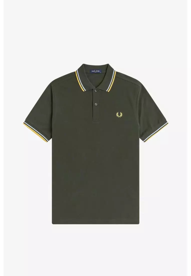 Fred Perry M3600 Twin Tipped Fred Perry Shirt (Hunting Green / Light Ice / Lemon Barley)