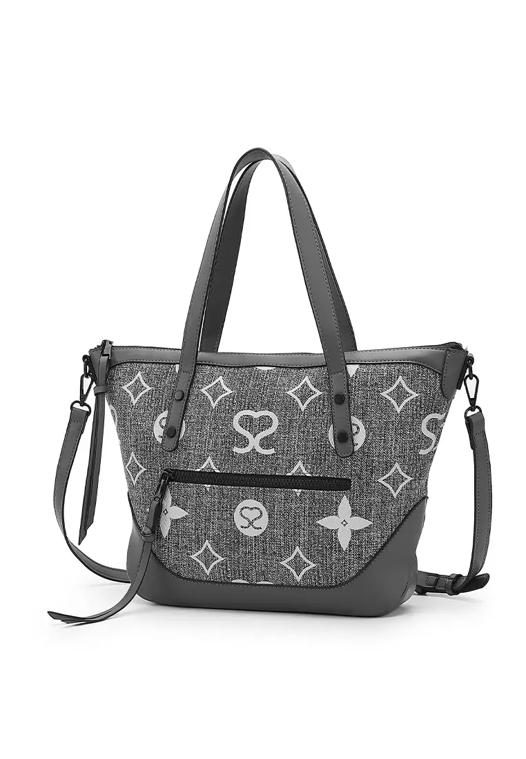 Women's Monogram Tote Bag / Shoulder Bag / Sling Bag / Crossbody Bag (側孭袋 / 單肩包 / 斜孭袋) - 灰色