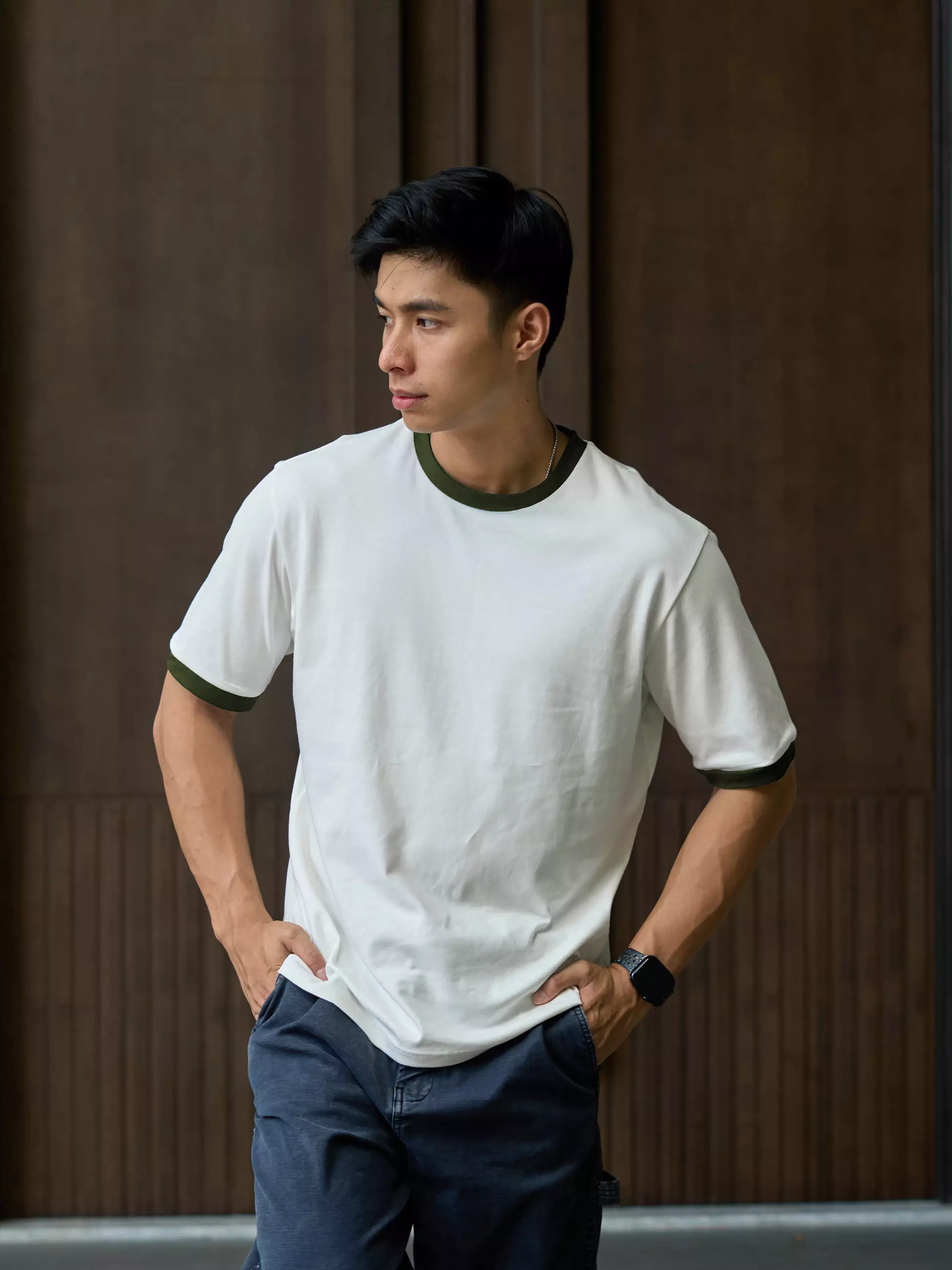 Kale Ringer White Army / Cotton Cloudy / Kaos Boxy Fit / Kaos Korea / Atasan Kaos Pria / Kaos Basic Pria