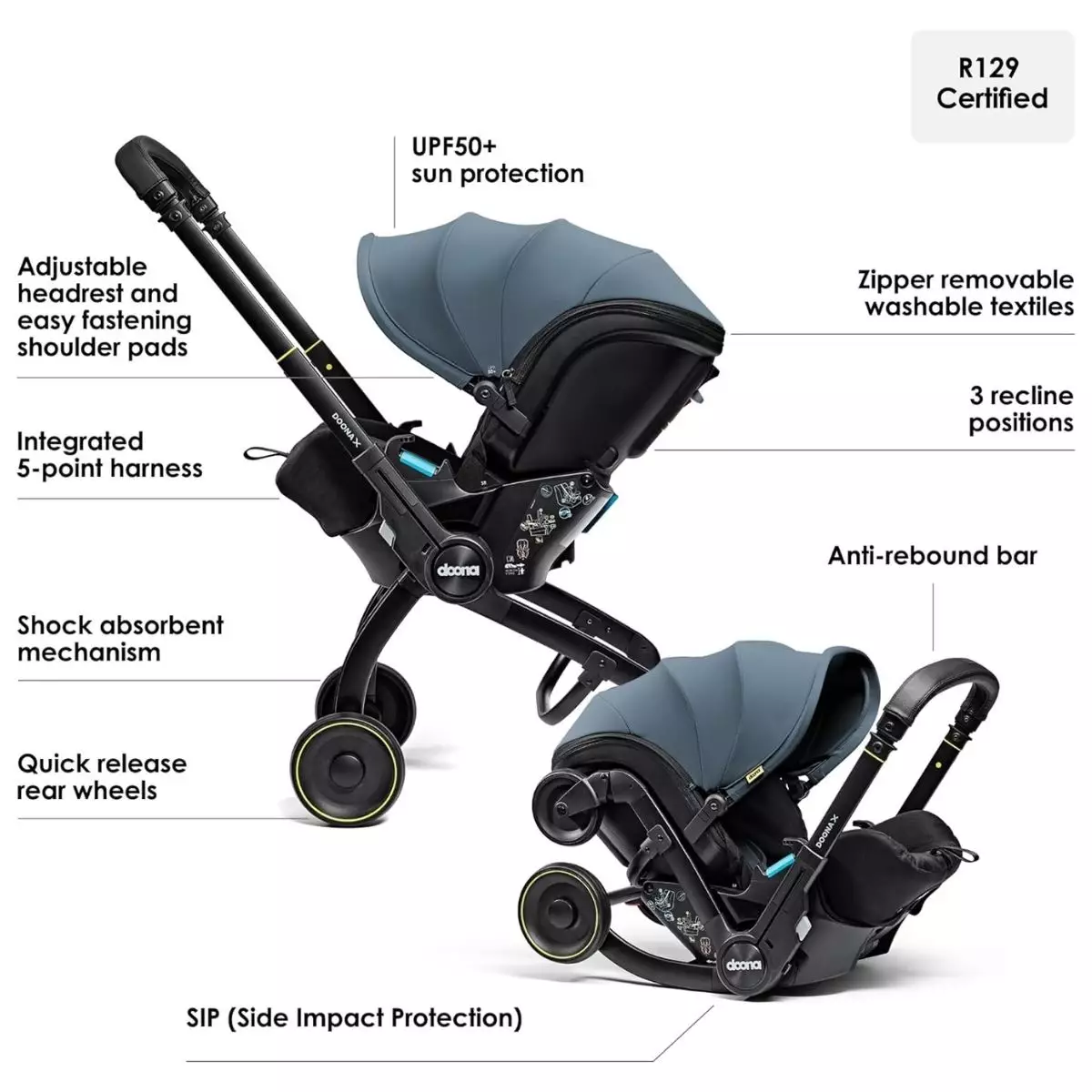 Doona X 2 In1 Car Seat & Stroller Ocean Blue - Kereta Dorong Bayi