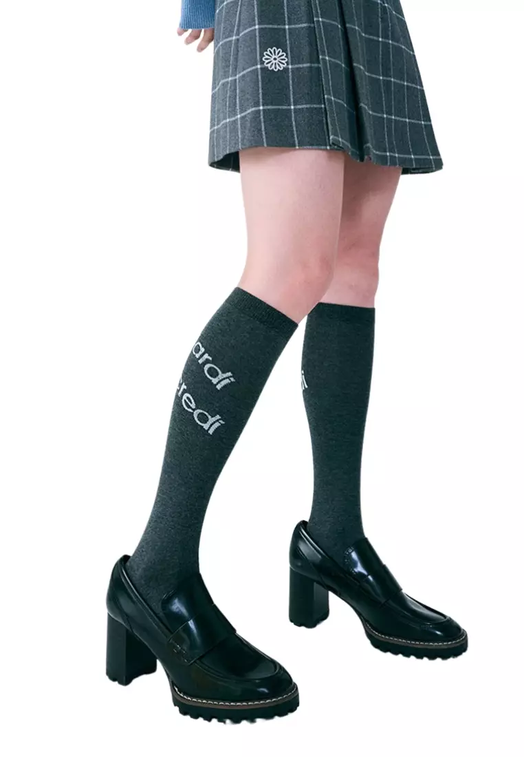 [ACTIF] Knee Socks Diagonal Mardi Mercredi - Charcoal Ivory