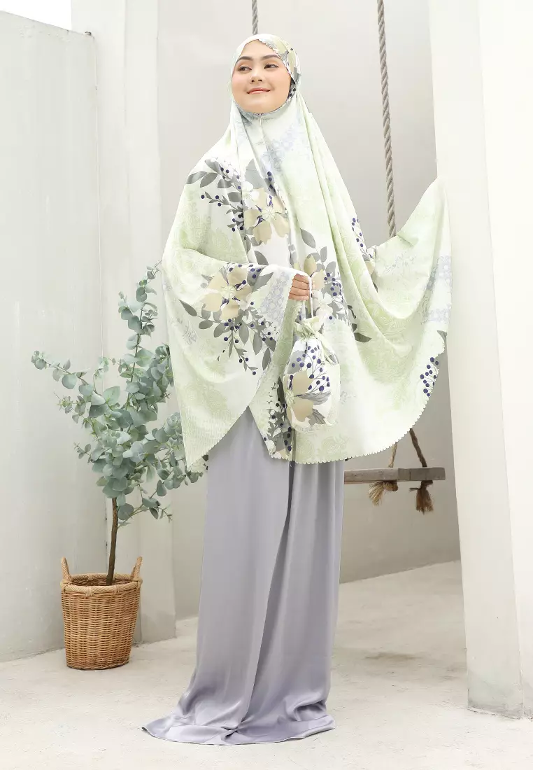 Zelena - Mukena Motif Raviera Lasercut 2in1 Prayer Set - Apple Blossom