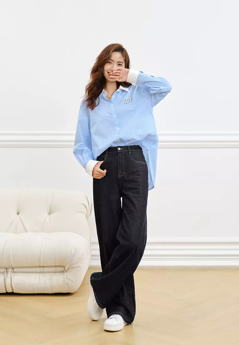 Buy Hopeshow Loose Fit Striped Shirt with Graphic Print 2025 Online | ZALORA