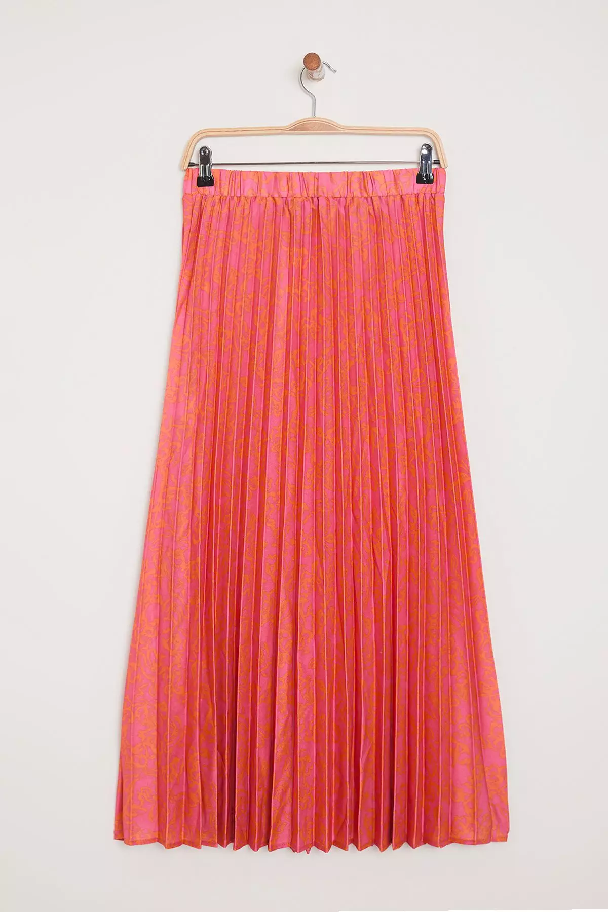 Pink Floral Pattern Pleated Waist Elastic Woven Skirt TCTSS23EE00018