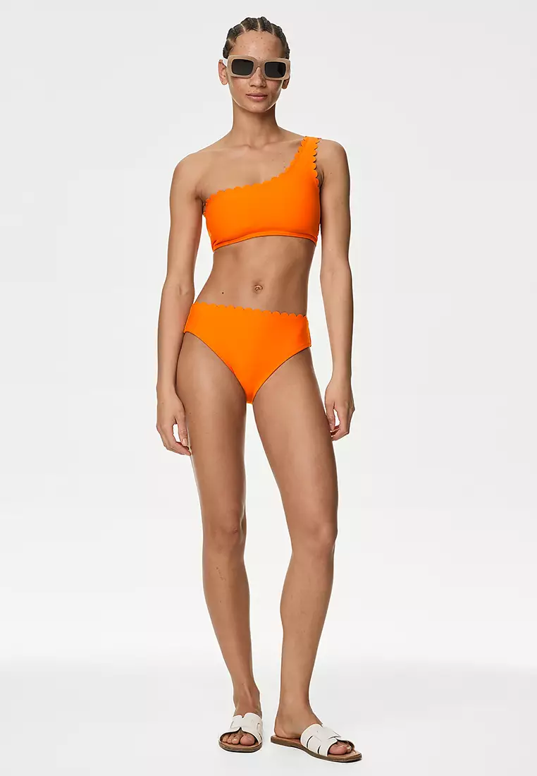 Neoprene Scallop One Shoulder Bikini Top