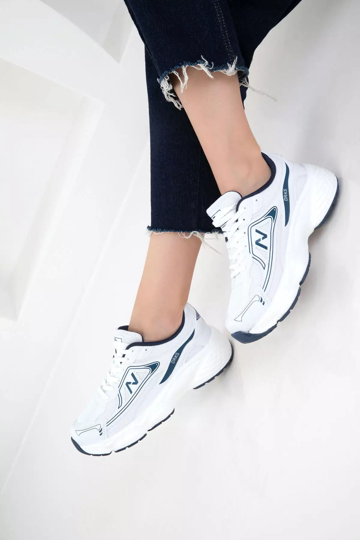 White-Navy Blue Women's Sneaker 20762