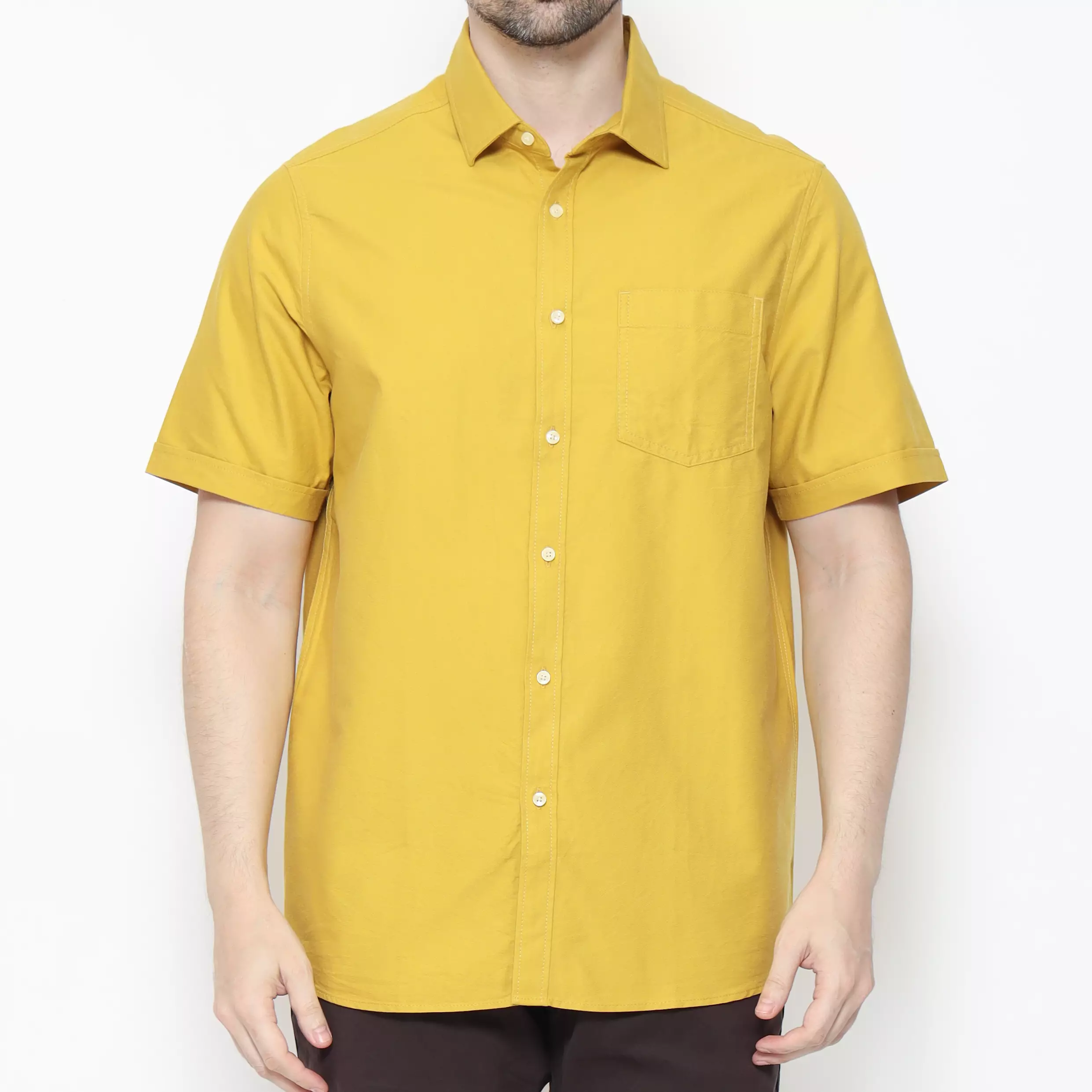 Lawell Kemeja Casual Pria Lengan Pendek Regular Fit Warna Yellow – Cotton Oxford Kecil – KING-MSRC