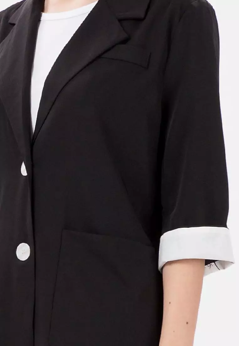Mid Sleeve Pocket Blazer Set in Black