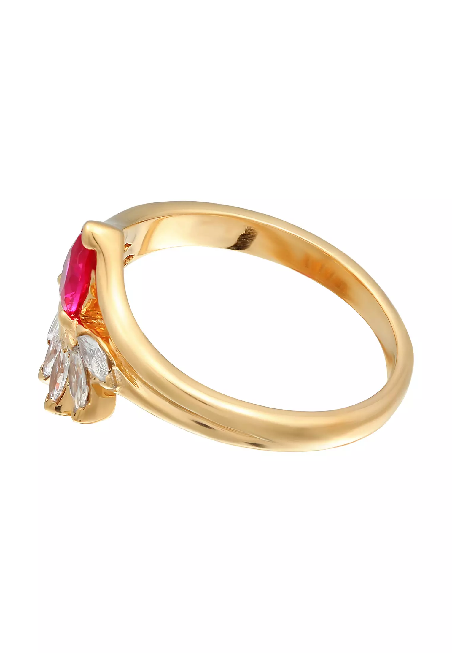 Ring Glamorous Oval Synth. Ruby And Zirconia Gold Plated