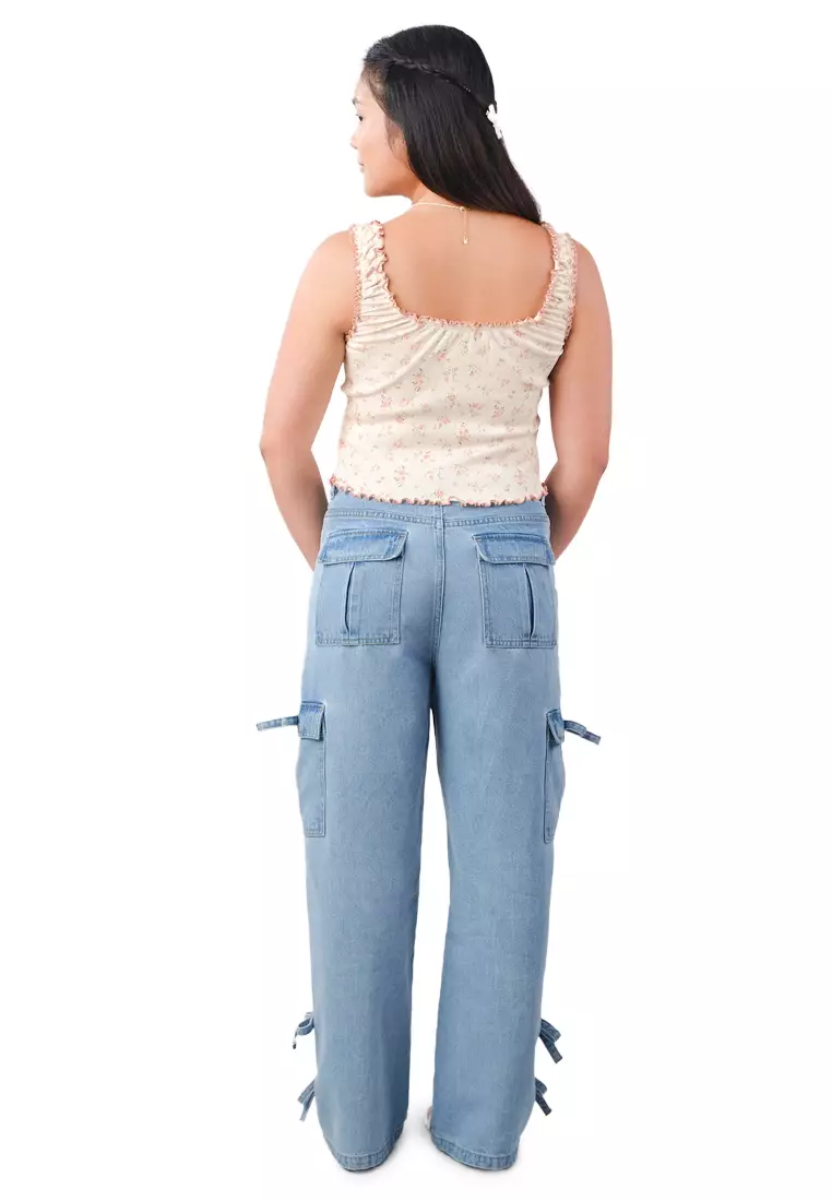 Tank Top with Contrast Lettuce Edge and Satin Rosette