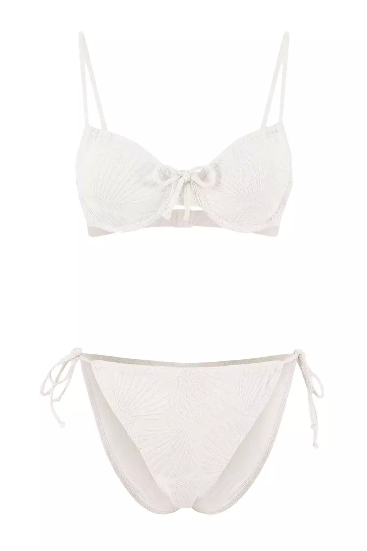Ecru Tunnel Textured Balconette Covered Regular Waist Regular Bikini Set Tbess26Bt39