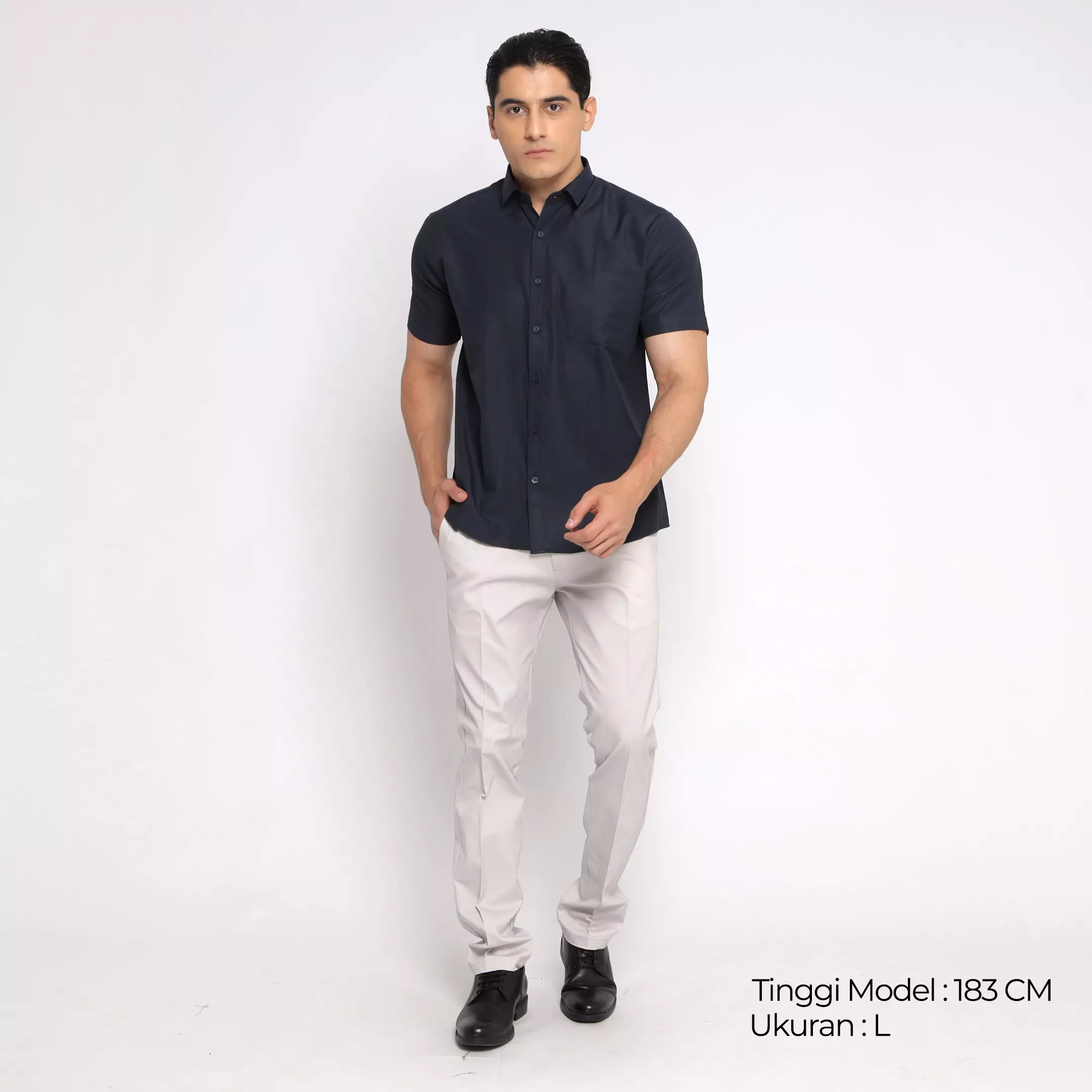 Simple Perfect Kemeja Pria Lengan Pendek Polos | Premium Solid Basic Gallant Shirt 2233 Navy