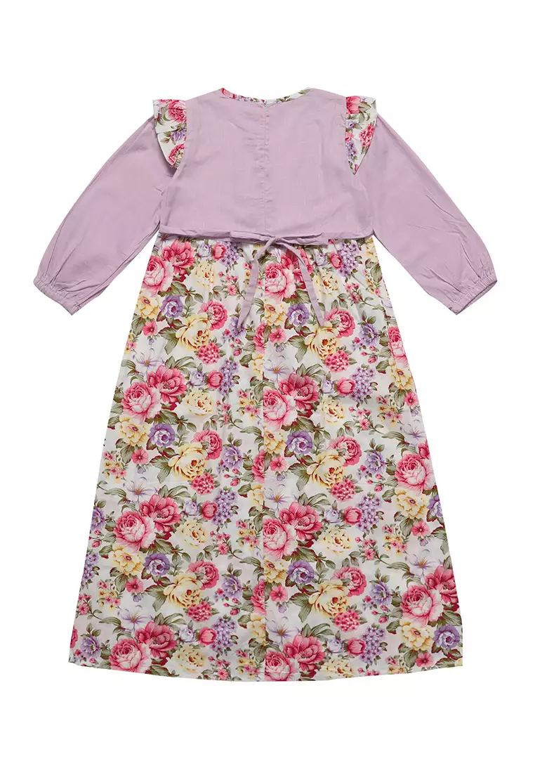 Baju Gamis Anak Perempuan Bunga 2 Pita Ungu - BLESS