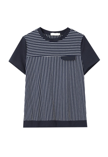 Its Me white and navy Fashion Round Neck Striped T-Shirt BA54BAAA24057BGS_1
