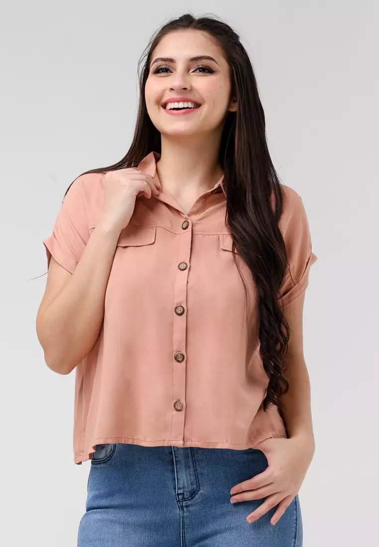 Soft Linen Woven Short Sleeves Blouse