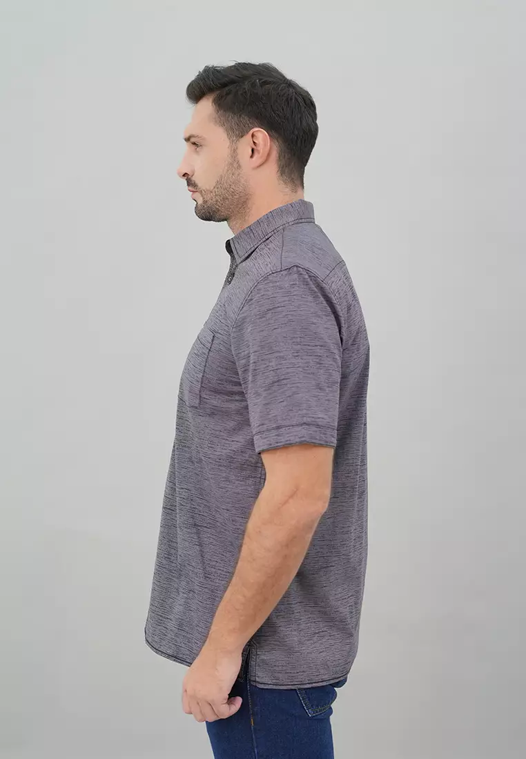 LGS - Regular Fit - Kemeja Casual Pria - Lengan Pendek - Motif Polos - Abu - CSH.272.S570.1309.C