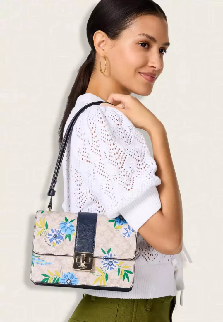 Kate Spade Spade Flower Floral Small Flap Shoulder Bag Blazer Blue Multi