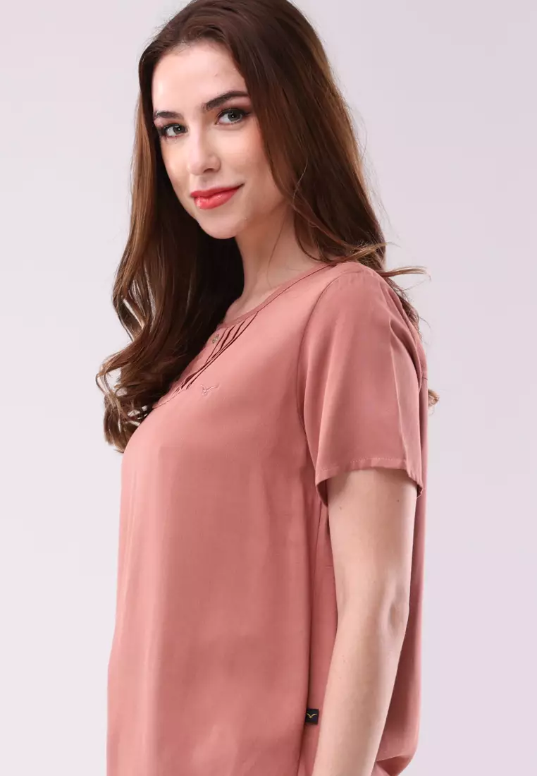 Plain Single Bold Twill Short Sleeve Blouse