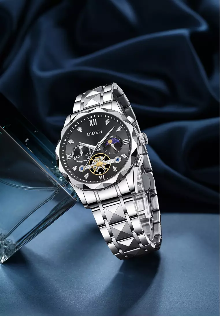 Jam Tangan Pria Multifungsi Mewah Tali Stainless Steel Anti Air Jam Tangan Cowok silverblack