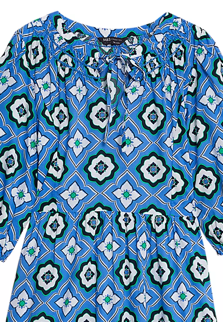 Pure Cotton Floral Midi Smock Dress