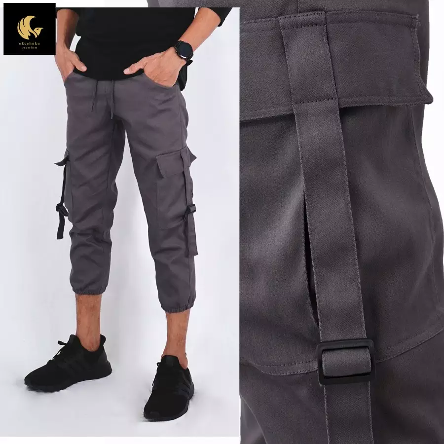OKECHUKU Firman Celana Cargo Pria 3/4 Cargo Jogger Ankle Cargo Slimfit