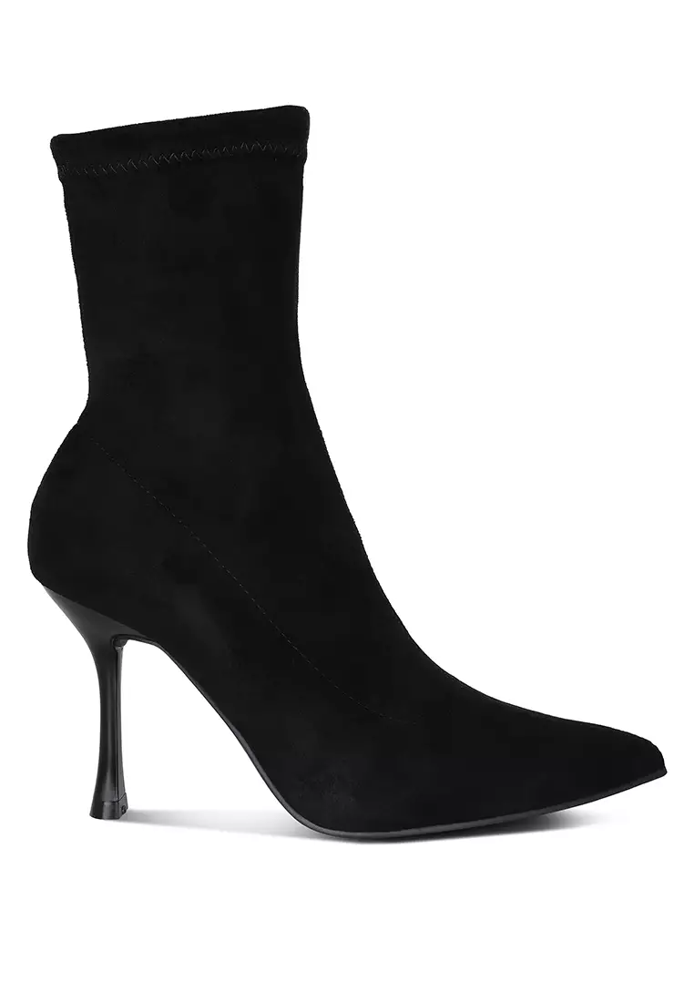 black suede stiletto sock boots