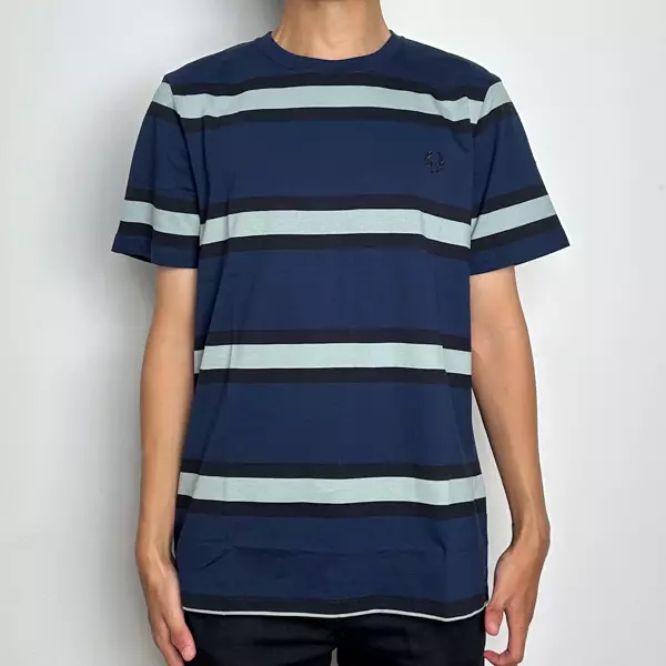 T-shirt Fred Perry Homme – M, Bleu Marine, Colorblock Coton, GI01, état Correct