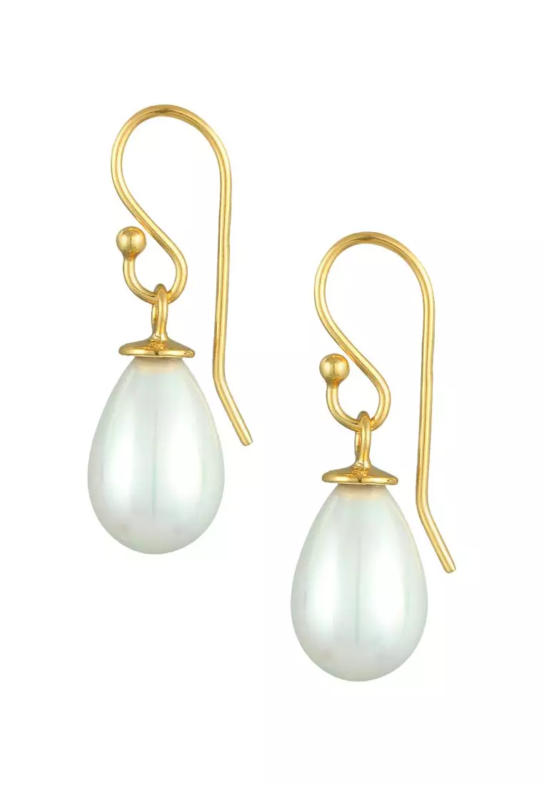 Anting Perhiasan Perak 925 Wanita Oval Classic Shell Core Pearl Gold Plated