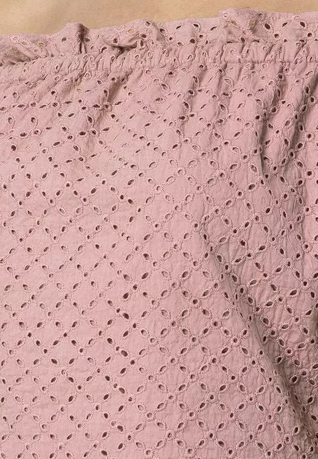 Pink Schiffli Off Shoulder Top