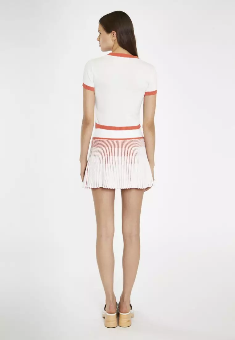 White Coral 褶裥針織迷你半身裙