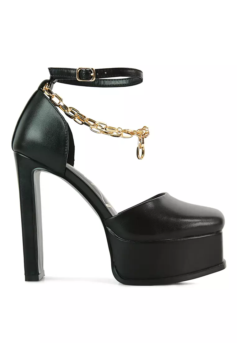 Discount on London Rag  shoes - SKU: Black Faux Leather High Heeled Platform Sandals