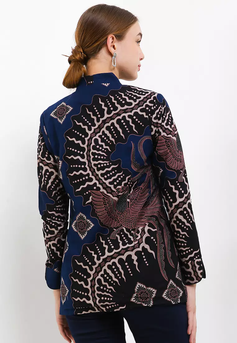 Blouse Batik Sasmita Navy Premium Slimfit Elegant