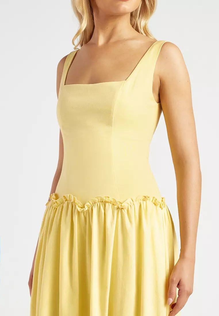 Drop Waist Scallop Frill Detail Midi Dress