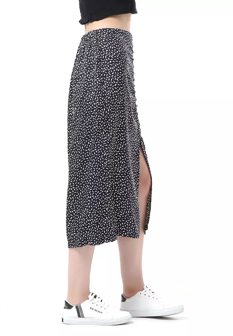 Trisha Bawahan Wanita Rok Kancing Panjang Buttons Midi Skirt Material Rayon ORIGINAL - Black