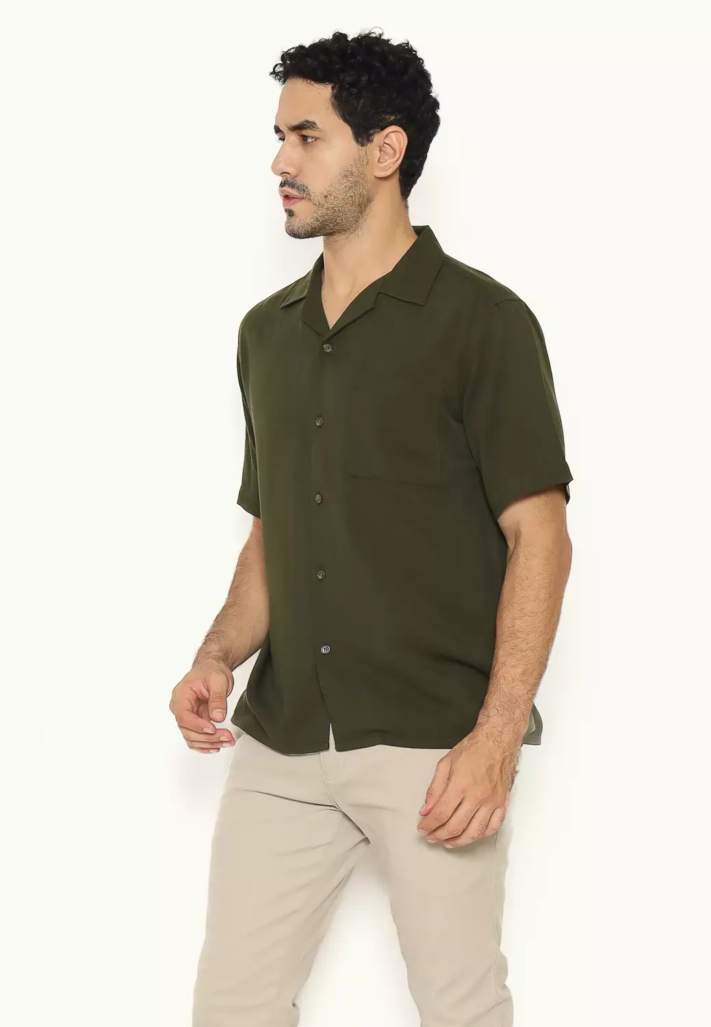 MAGINOT Kemeja Pria Basic Cuban Collar Rayon Pendek ARMY