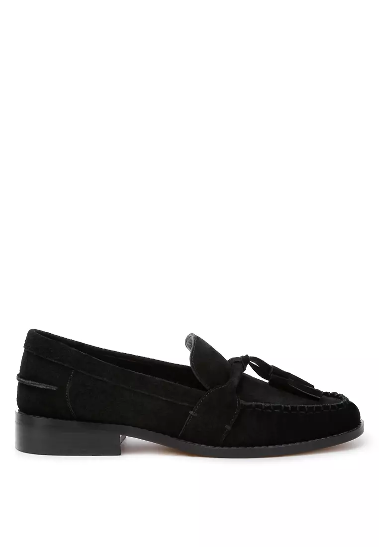Discount on Rag & Co.  shoes - SKU: Black Tassels Detail Suede Loafers