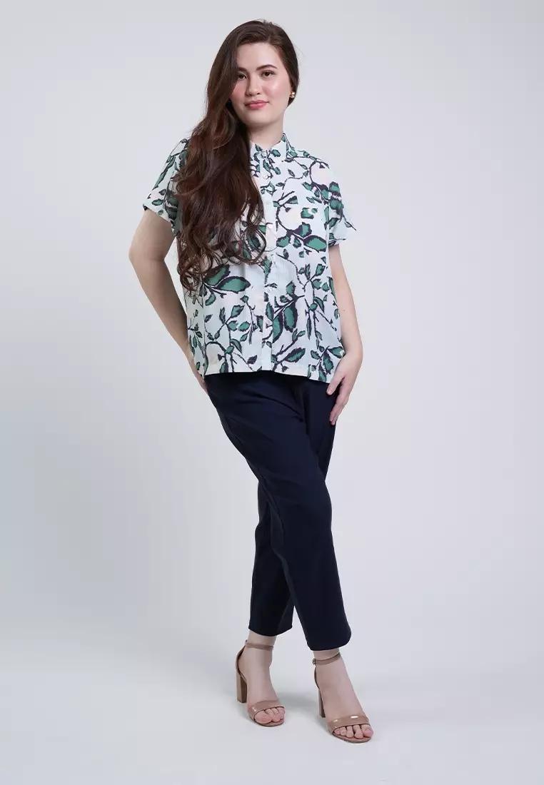 Milly Plus Size Rosa Button-Down Collar Floral Blouse
