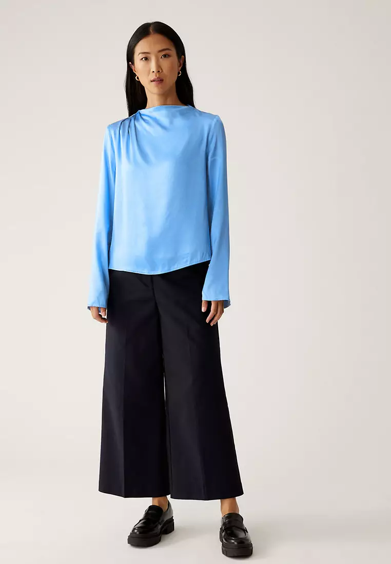 High Neck Pintuck Long Sleeve Top