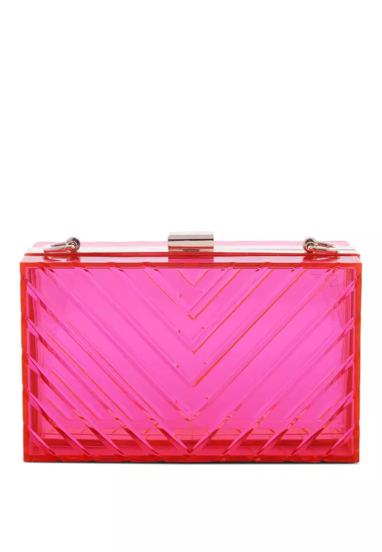 Buy London Rag Fuchsia Transparent Chevron Pattern Clear Clutch