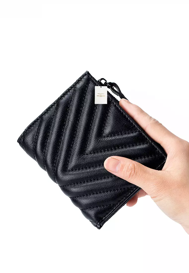 Sheepskin Quilted V Pattern Bi-Fold Wallet JW AN-855.v