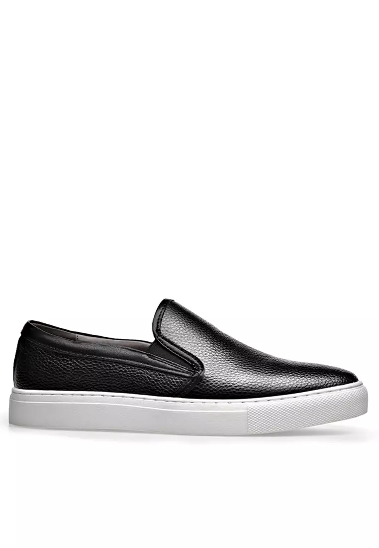 Men's black leather slip on shoes sale