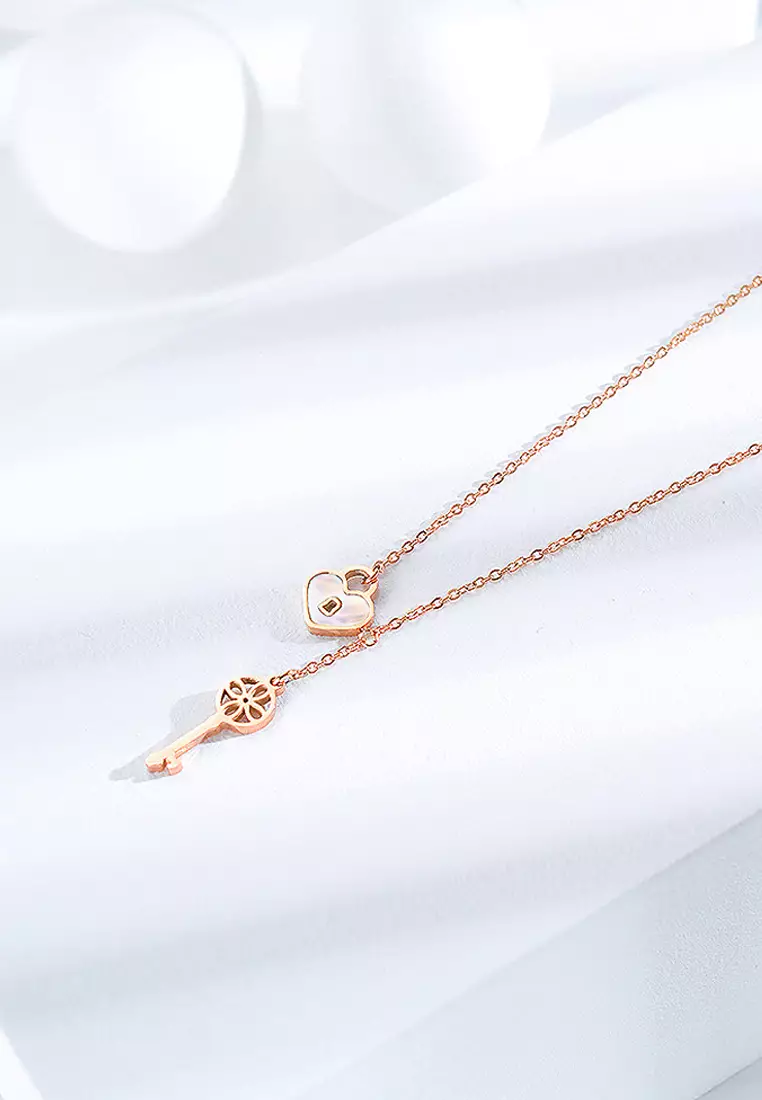 Flower pattern key & lock in Rose Gold Layered Steel Jewellery