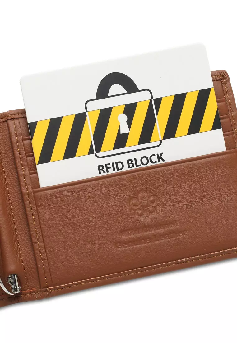 Men's Genuine Leather RFID Blocking Money Clip Wallet