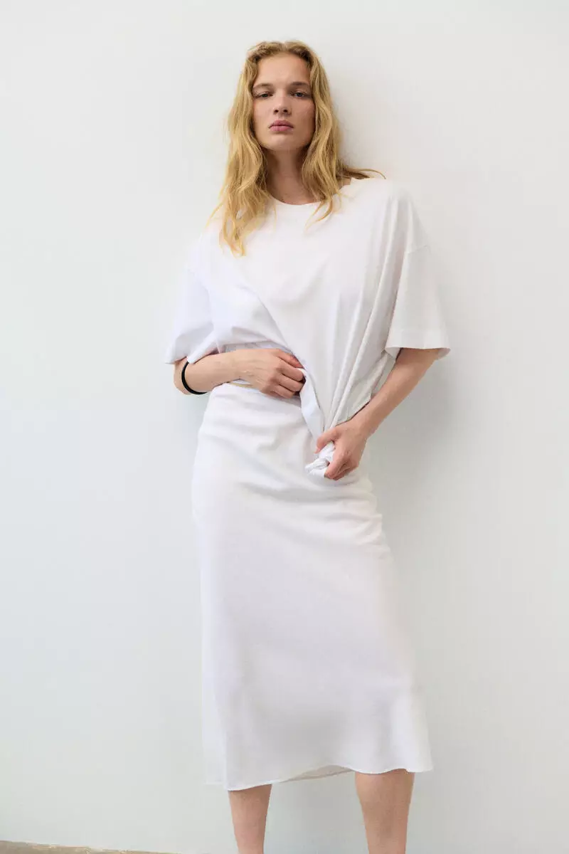 Linen-blend slip skirt