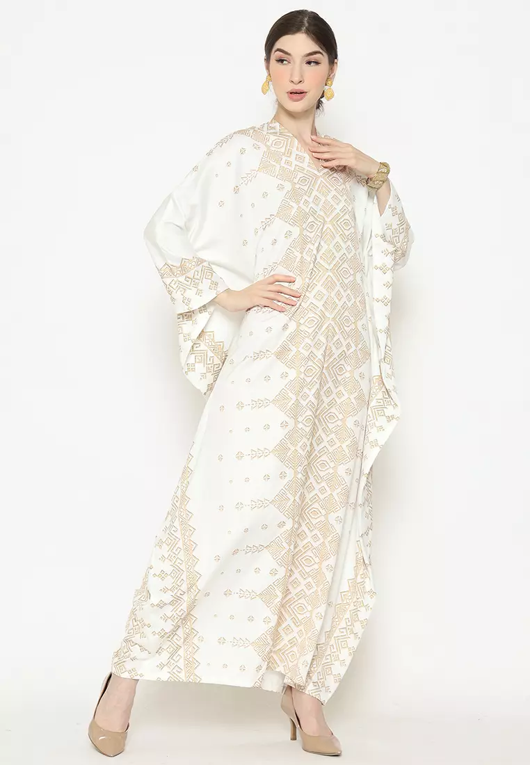 Kanzi Exclusive Long Sleeve Tapis Kaftan White